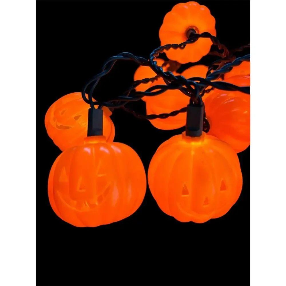 VTG EUC‎ 20 Electric Halloween Jack-o-lantern Blow Mold String Lights • Tested